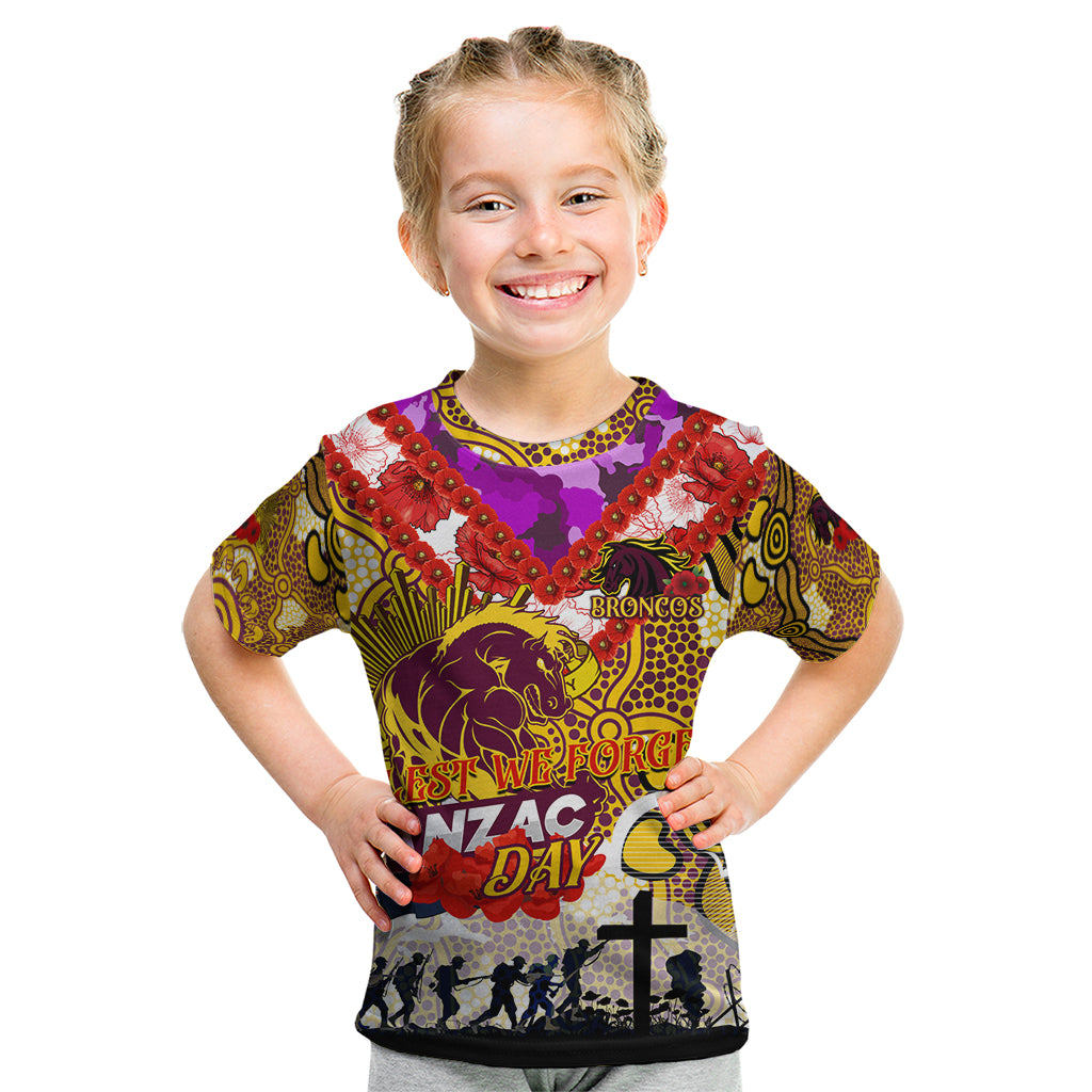Personalised Broncos ANZAC Day Kid T Shirt Aboriginal Rising Sun