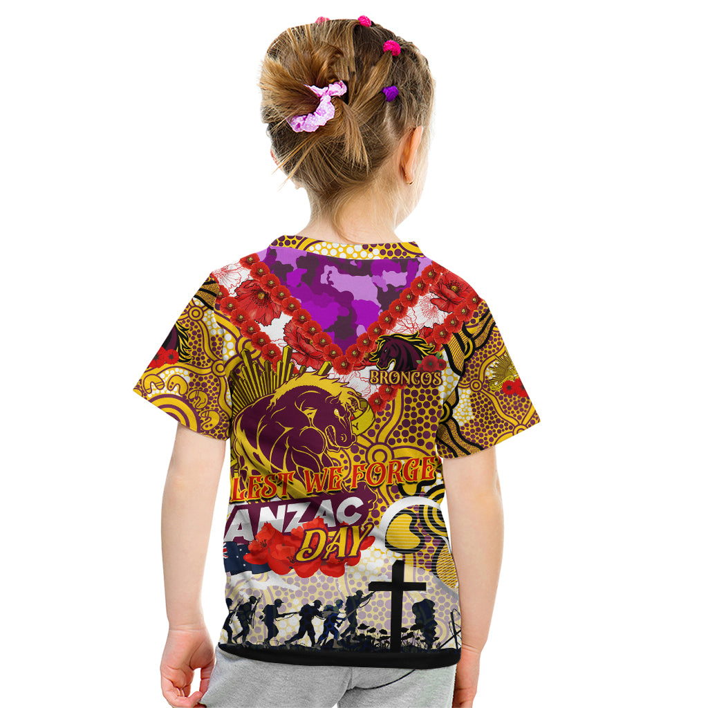 Personalised Broncos ANZAC Day Kid T Shirt Aboriginal Rising Sun