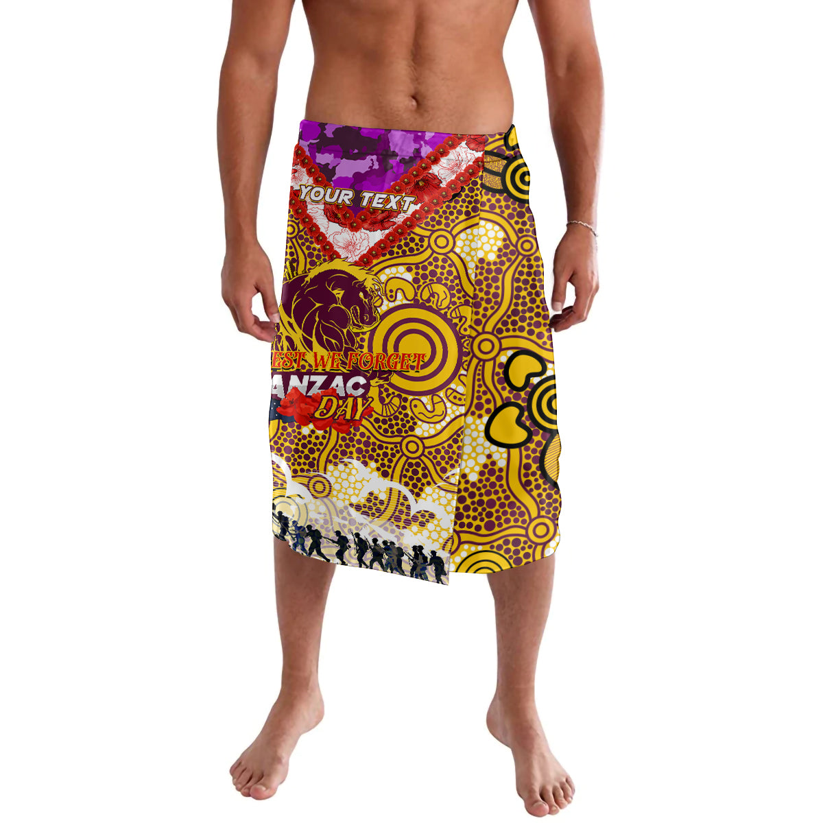 Personalised Broncos ANZAC Day Lavalava Aboriginal Rising Sun