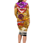 Personalised Broncos ANZAC Day Long Sleeve Bodycon Dress Aboriginal Rising Sun