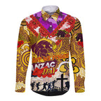 Personalised Broncos ANZAC Day Long Sleeve Button Shirt Aboriginal Rising Sun