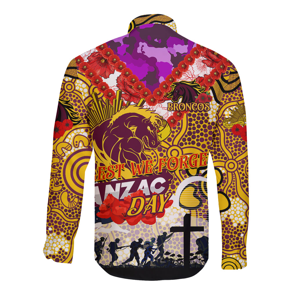 Personalised Broncos ANZAC Day Long Sleeve Button Shirt Aboriginal Rising Sun