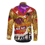 Personalised Broncos ANZAC Day Long Sleeve Button Shirt Aboriginal Rising Sun