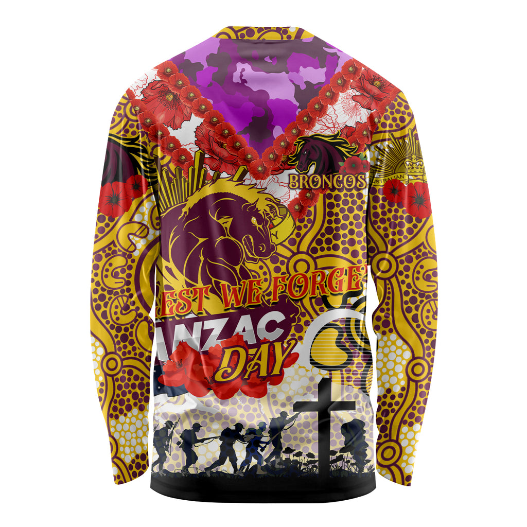 Personalised Broncos ANZAC Day Long Sleeve Shirt Aboriginal Rising Sun