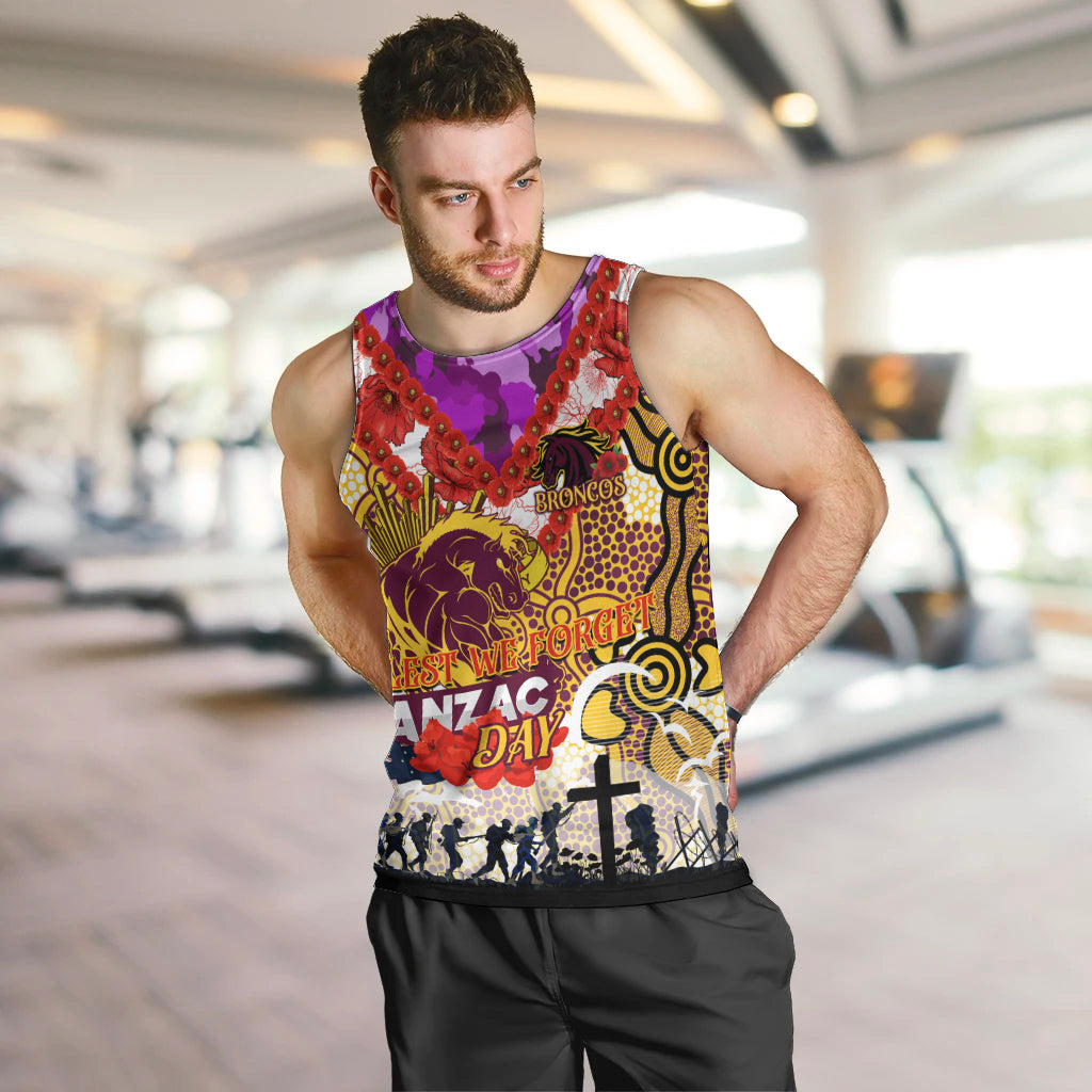 Personalised Broncos ANZAC Day Men Tank Top Aboriginal Rising Sun
