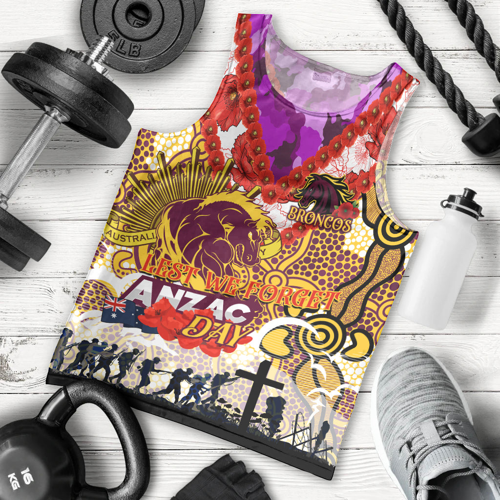 Personalised Broncos ANZAC Day Men Tank Top Aboriginal Rising Sun
