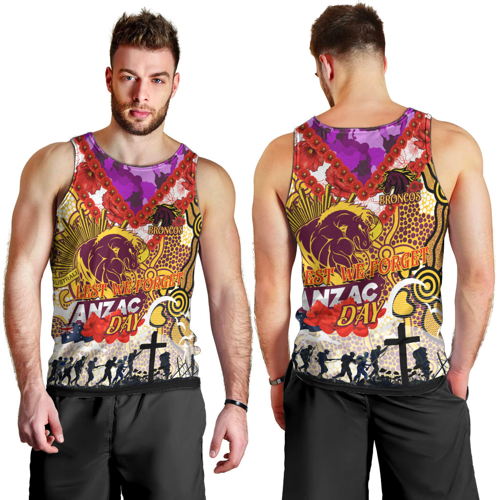 Personalised Broncos ANZAC Day Men Tank Top Aboriginal Rising Sun