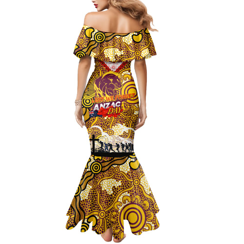 Personalised Broncos ANZAC Day Mermaid Dress Aboriginal Rising Sun