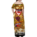 Personalised Broncos ANZAC Day Off Shoulder Maxi Dress Aboriginal Rising Sun