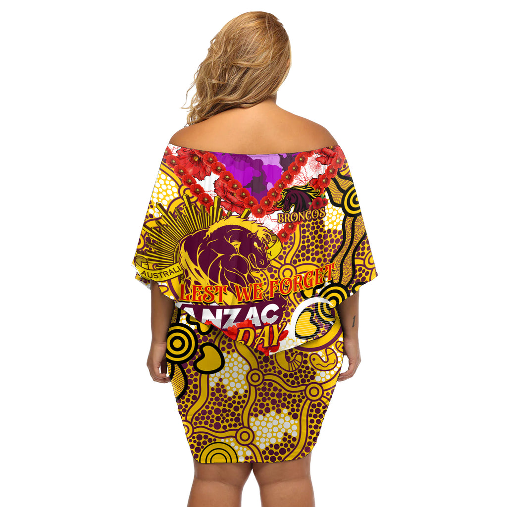 Personalised Broncos ANZAC Day Off Shoulder Short Dress Aboriginal Rising Sun