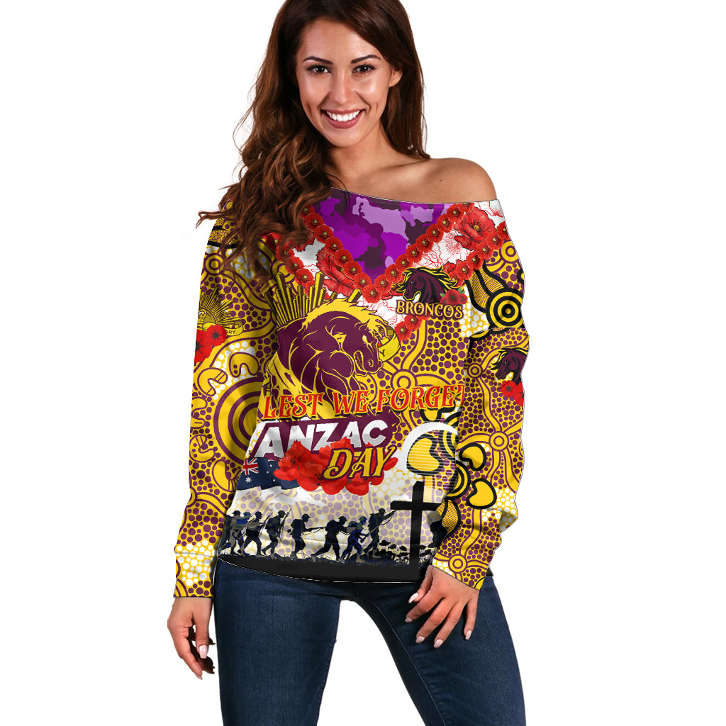 Personalised Broncos ANZAC Day Off Shoulder Sweater Aboriginal Rising Sun