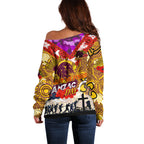 Personalised Broncos ANZAC Day Off Shoulder Sweater Aboriginal Rising Sun