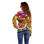 Personalised Broncos ANZAC Day Off Shoulder Sweater Aboriginal Rising Sun