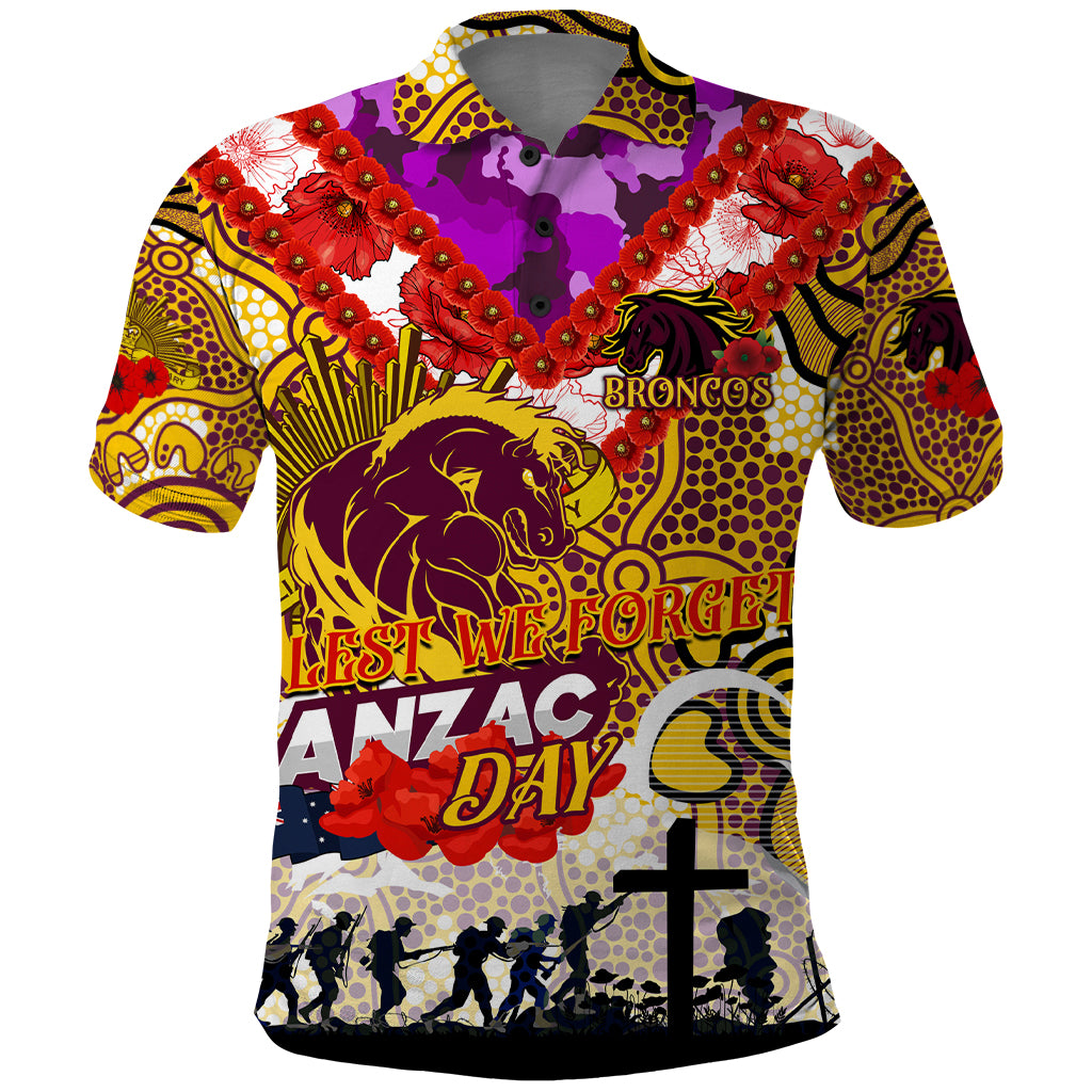 Personalised Broncos ANZAC Day Polo Shirt Aboriginal Rising Sun