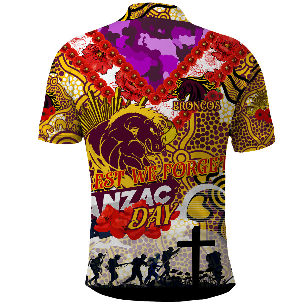 Personalised Broncos ANZAC Day Polo Shirt Aboriginal Rising Sun