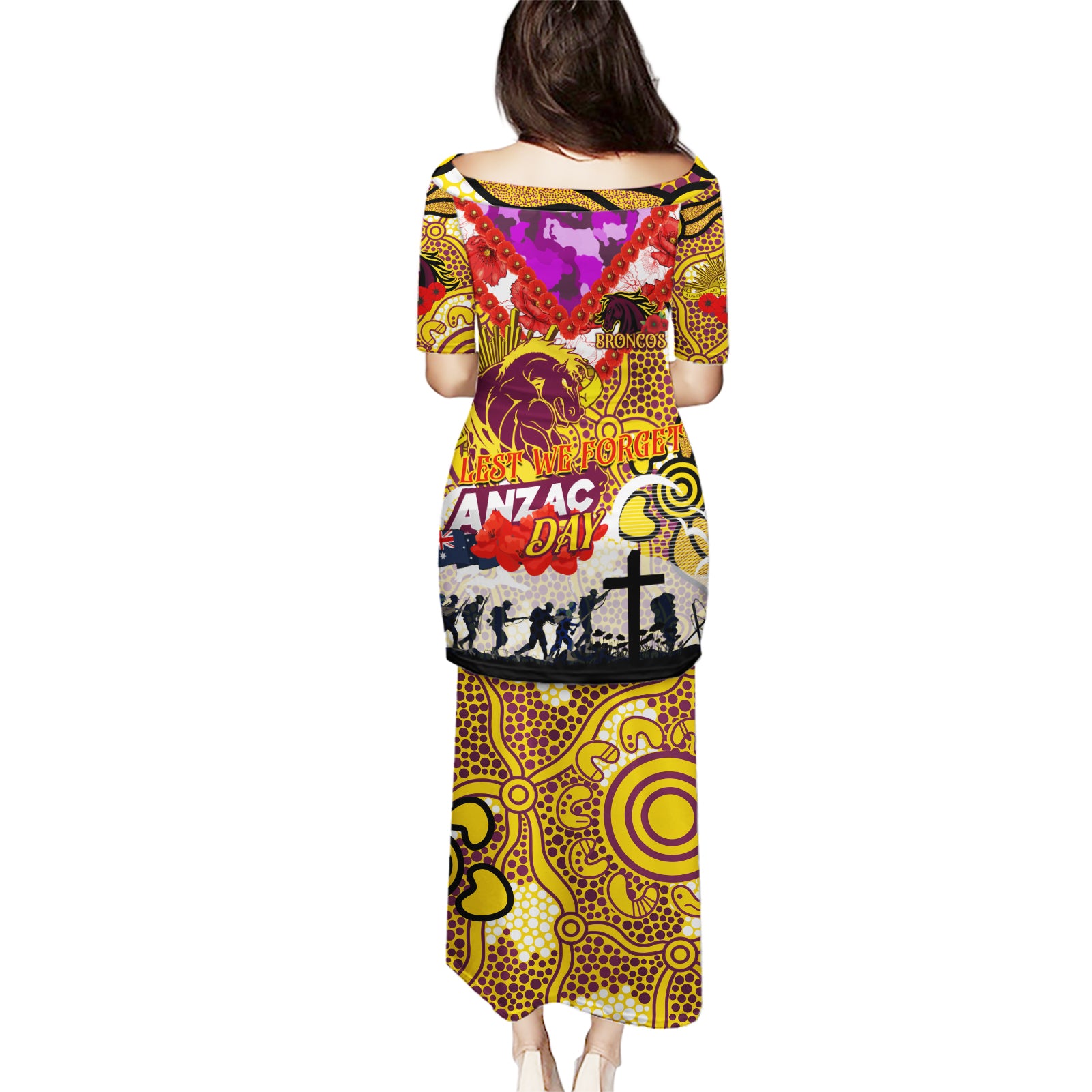 Personalised Broncos ANZAC Day Puletasi Aboriginal Rising Sun