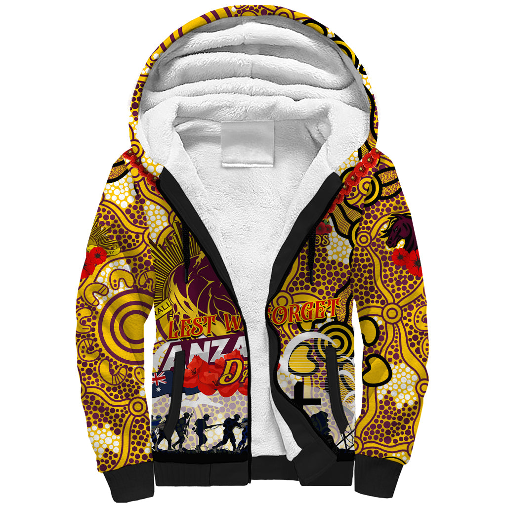 Personalised Broncos ANZAC Day Sherpa Hoodie Aboriginal Rising Sun
