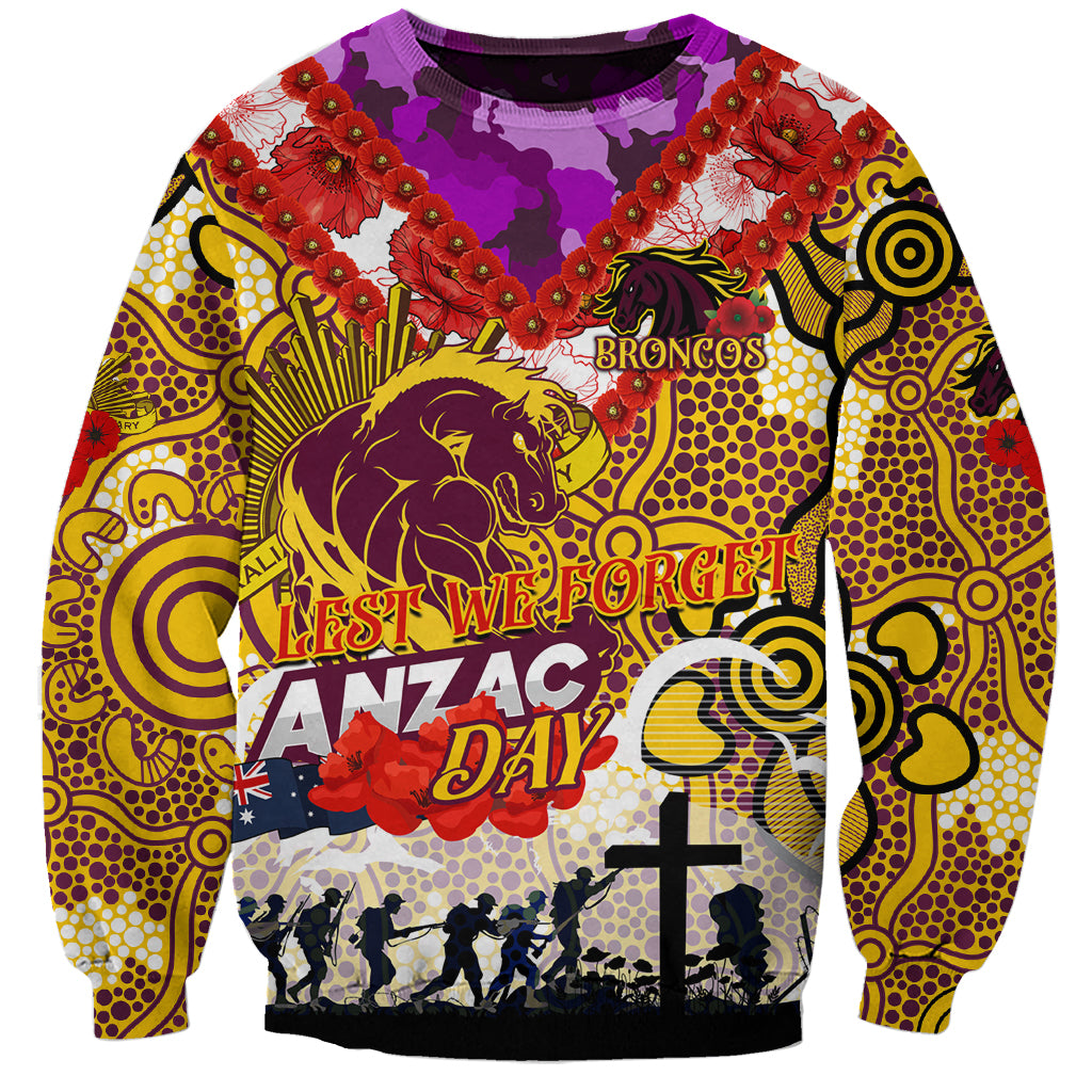 Personalised Broncos ANZAC Day Sweatshirt Aboriginal Rising Sun
