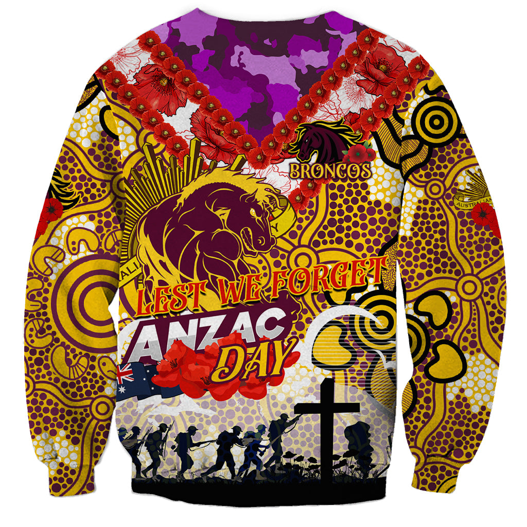Personalised Broncos ANZAC Day Sweatshirt Aboriginal Rising Sun
