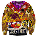 Personalised Broncos ANZAC Day Sweatshirt Aboriginal Rising Sun