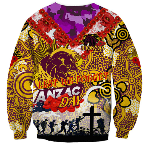 Personalised Broncos ANZAC Day Sweatshirt Aboriginal Rising Sun