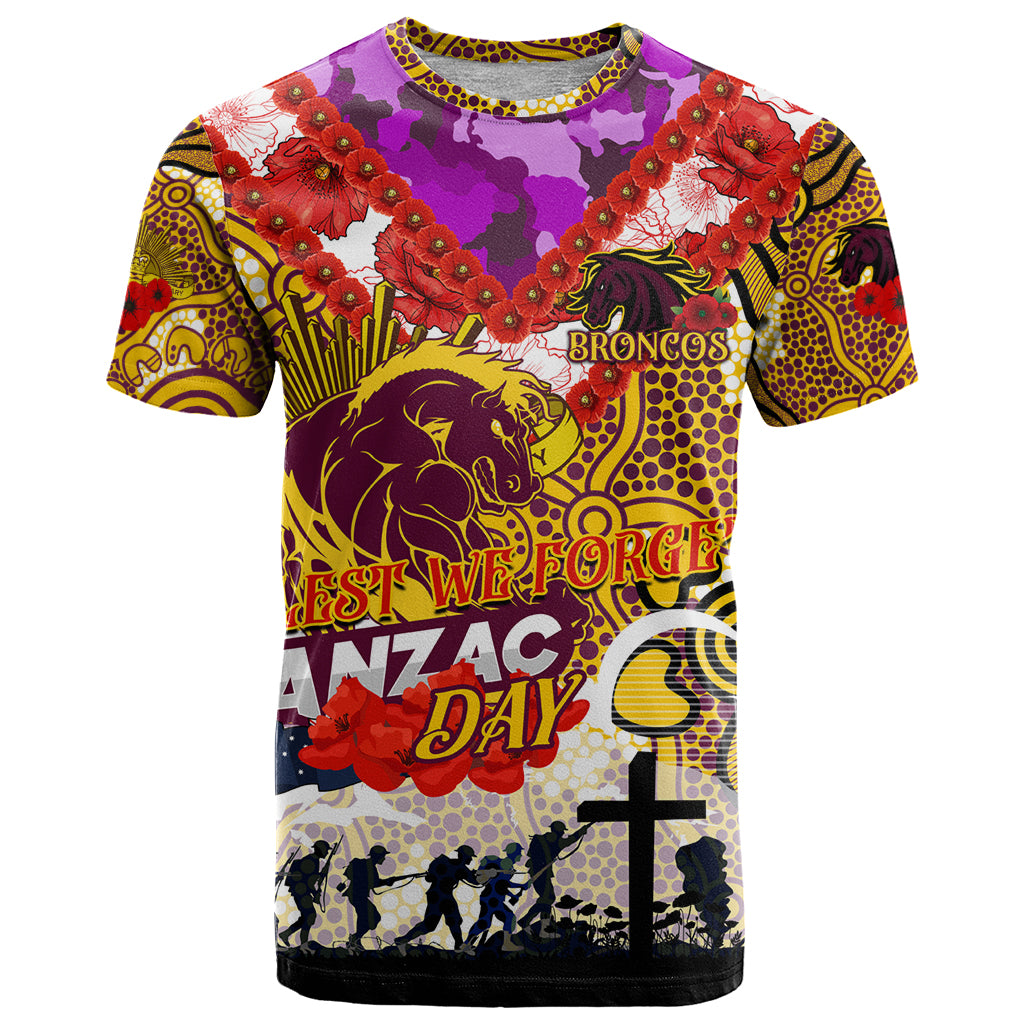Personalised Broncos ANZAC Day T Shirt Aboriginal Rising Sun