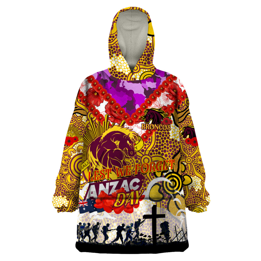 Personalised Broncos ANZAC Day Wearable Blanket Hoodie Aboriginal Rising Sun