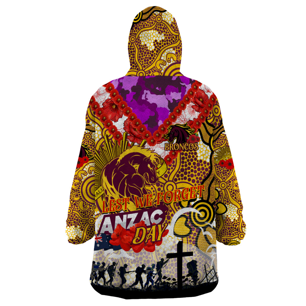 Personalised Broncos ANZAC Day Wearable Blanket Hoodie Aboriginal Rising Sun