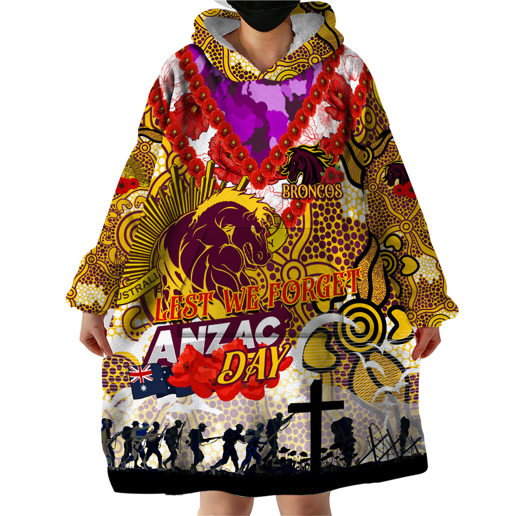Personalised Broncos ANZAC Day Wearable Blanket Hoodie Aboriginal Rising Sun