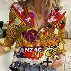 Personalised Broncos ANZAC Day Women Casual Shirt Aboriginal Rising Sun