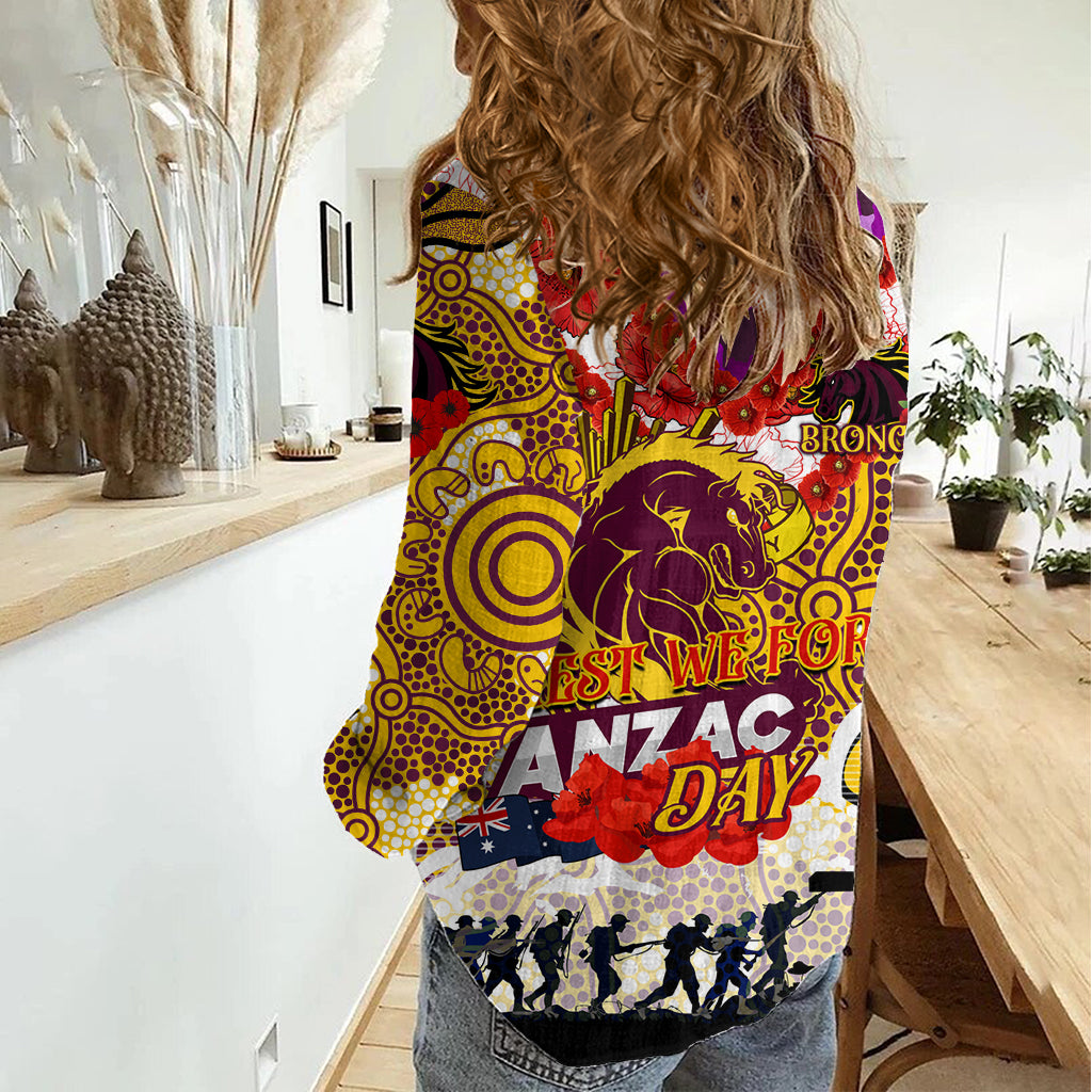 Personalised Broncos ANZAC Day Women Casual Shirt Aboriginal Rising Sun