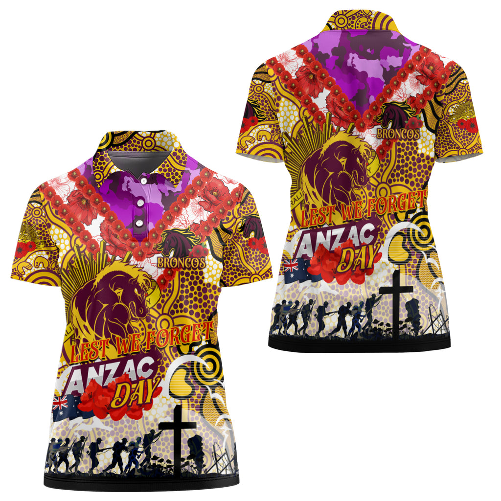 Personalised Broncos ANZAC Day Women Polo Shirt Aboriginal Rising Sun