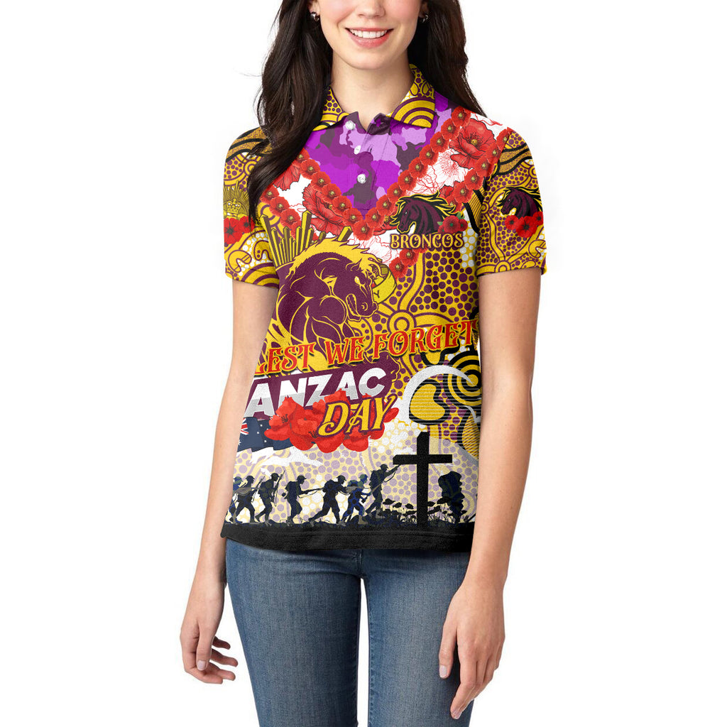 Personalised Broncos ANZAC Day Women Polo Shirt Aboriginal Rising Sun