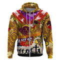Personalised Broncos ANZAC Day Zip Hoodie Aboriginal Rising Sun