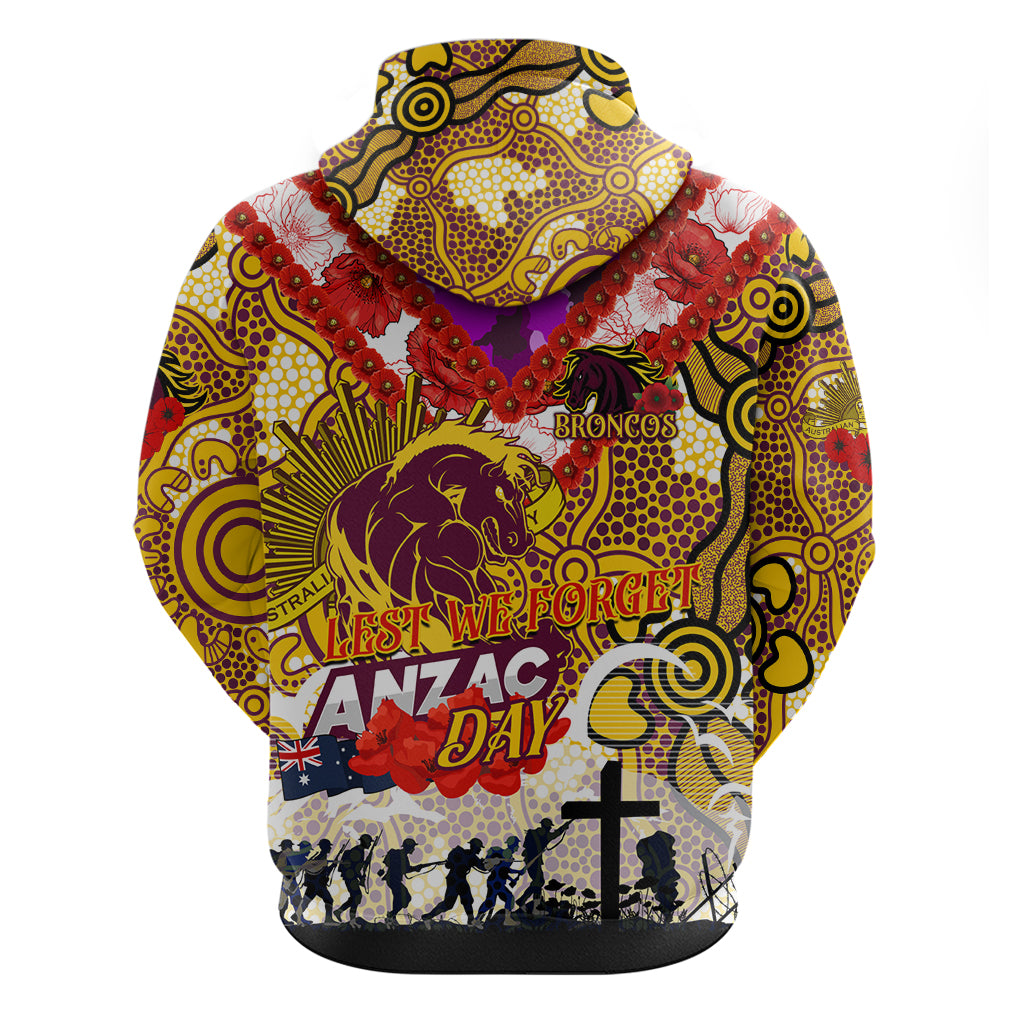 Personalised Broncos ANZAC Day Zip Hoodie Aboriginal Rising Sun
