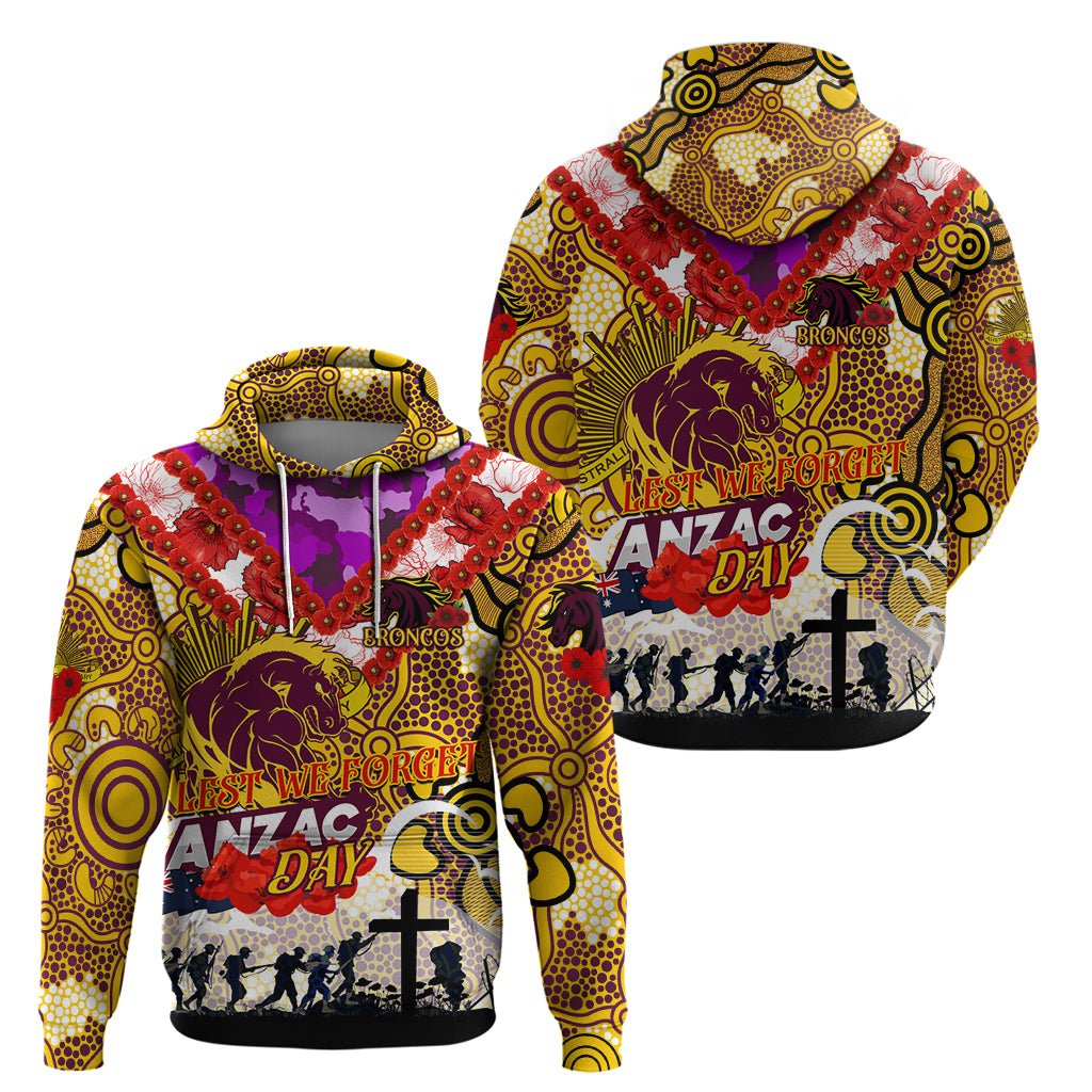 Personalised Broncos ANZAC Day Zip Hoodie Aboriginal Rising Sun