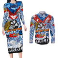 Personalised Bulldogs ANZAC Day Couples Matching Long Sleeve Bodycon Dress and Long Sleeve Button Shirt Aboriginal Rising Sun