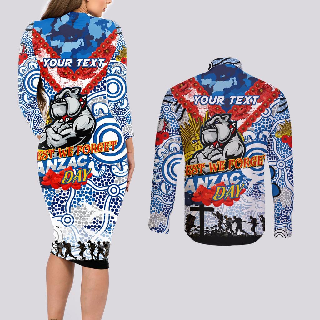Personalised Bulldogs ANZAC Day Couples Matching Long Sleeve Bodycon Dress and Long Sleeve Button Shirt Aboriginal Rising Sun