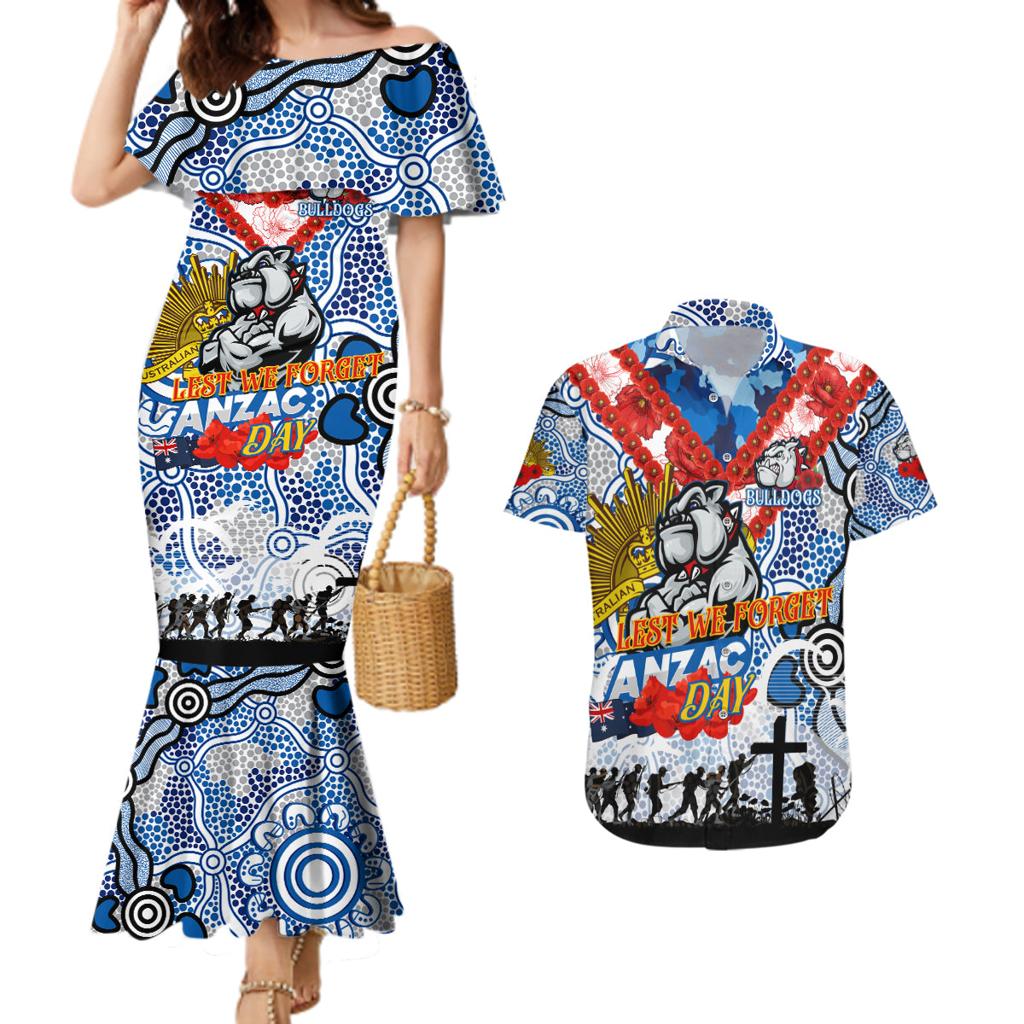 Personalised Bulldogs ANZAC Day Couples Matching Mermaid Dress and Hawaiian Shirt Aboriginal Rising Sun
