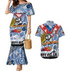 Personalised Bulldogs ANZAC Day Couples Matching Mermaid Dress and Hawaiian Shirt Aboriginal Rising Sun
