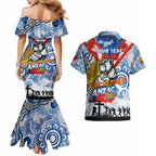 Personalised Bulldogs ANZAC Day Couples Matching Mermaid Dress and Hawaiian Shirt Aboriginal Rising Sun