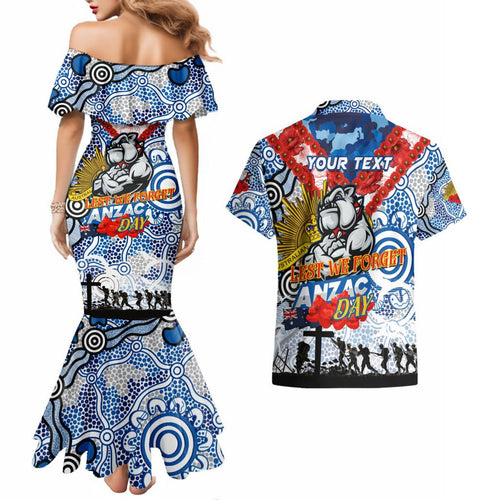 Personalised Bulldogs ANZAC Day Couples Matching Mermaid Dress and Hawaiian Shirt Aboriginal Rising Sun