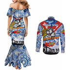 Personalised Bulldogs ANZAC Day Couples Matching Mermaid Dress and Long Sleeve Button Shirt Aboriginal Rising Sun