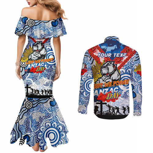 Personalised Bulldogs ANZAC Day Couples Matching Mermaid Dress and Long Sleeve Button Shirt Aboriginal Rising Sun