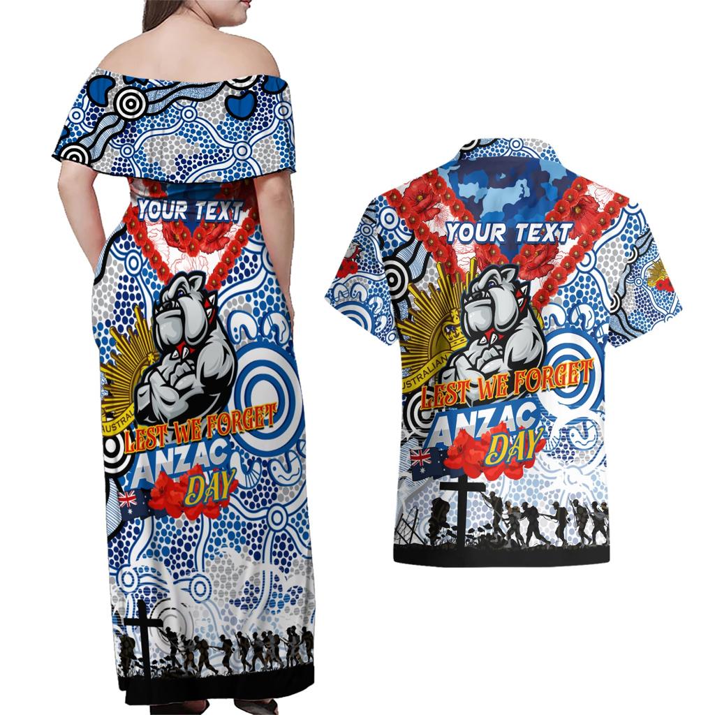 Personalised Bulldogs ANZAC Day Couples Matching Off Shoulder Maxi Dress and Hawaiian Shirt Aboriginal Rising Sun