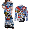 Personalised Bulldogs ANZAC Day Couples Matching Off Shoulder Maxi Dress and Long Sleeve Button Shirt Aboriginal Rising Sun