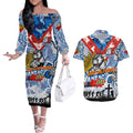 Personalised Bulldogs ANZAC Day Couples Matching Off The Shoulder Long Sleeve Dress and Hawaiian Shirt Aboriginal Rising Sun