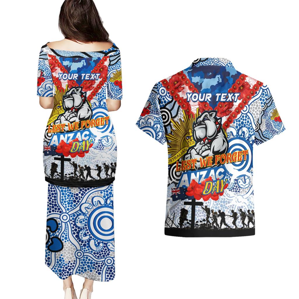 Personalised Bulldogs ANZAC Day Couples Matching Puletasi and Hawaiian Shirt Aboriginal Rising Sun