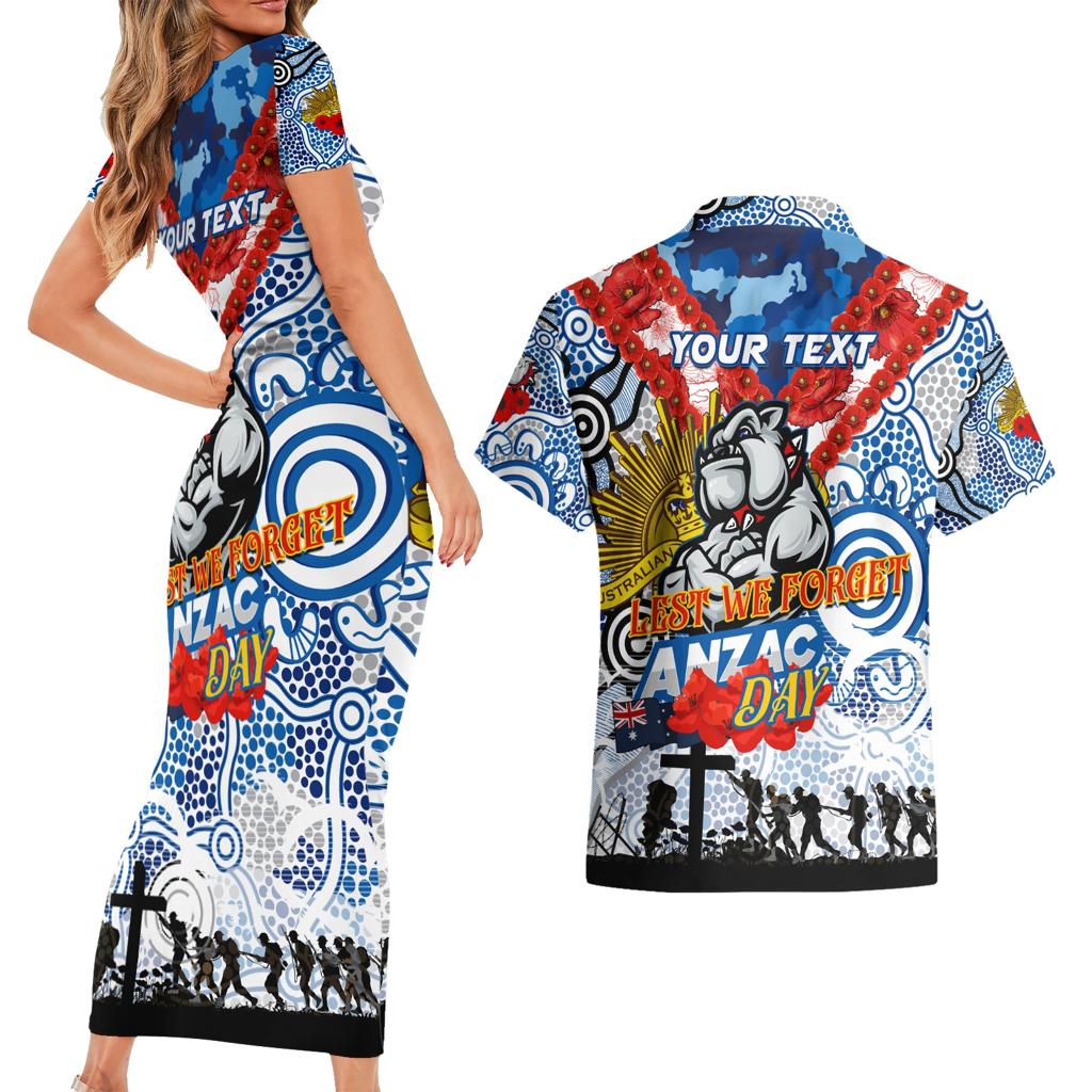 Personalised Bulldogs ANZAC Day Couples Matching Short Sleeve Bodycon Dress and Hawaiian Shirt Aboriginal Rising Sun