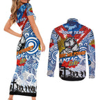 Personalised Bulldogs ANZAC Day Couples Matching Short Sleeve Bodycon Dress and Long Sleeve Button Shirt Aboriginal Rising Sun
